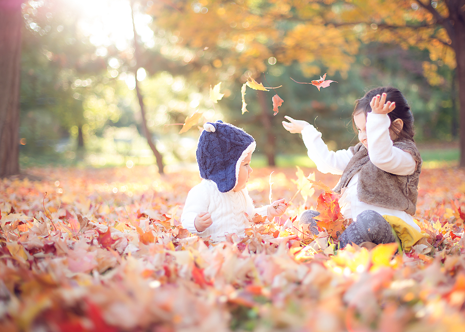 baby playing in fall leaves | Rockville, MD | Tonya Teran Photography