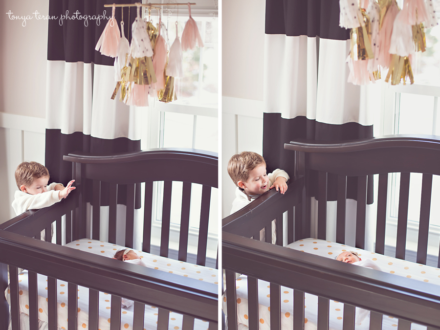 Newborn and toddler sibling in nursery | Rockville, MD Newborn Baby and Family Photographer