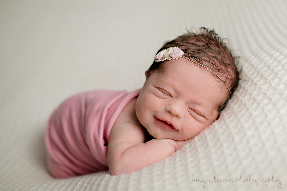 Smiling newborn pose - Tonya Teran Photography - Bethesda, MD Newborn Baby and Family Photographer