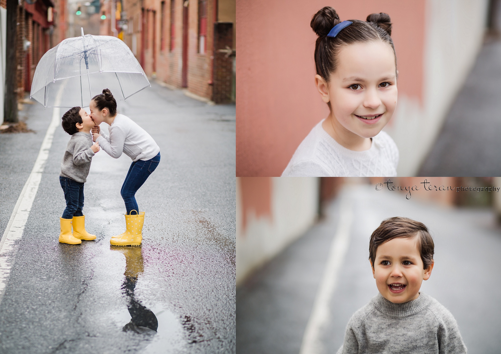 Downtown Sibling Rain Photo Session | Tonya Teran Photography, Frederick, MD Newborn, Baby, and Family Photographer